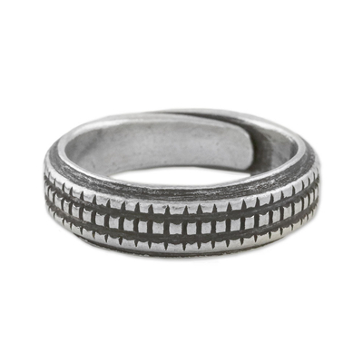 Sterling silver wrap ring, 'Silver Suave' - Handmade Sterling Silver Thai Hill Tribe Geometric Wrap Ring