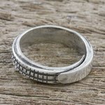 Sterling silver wrap ring, 'Silver Suave' - Handmade Sterling Silver Thai Hill Tribe Geometric Wrap Ring