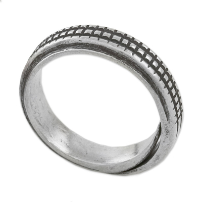 Sterling silver wrap ring, 'Silver Suave' - Handmade Sterling Silver Thai Hill Tribe Geometric Wrap Ring