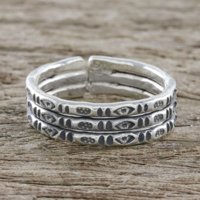 Sterling silver wrap ring, 'Mark of Lanna' - Handmade Sterling Silver Thai Hill Tribe Geometric Wrap Ring