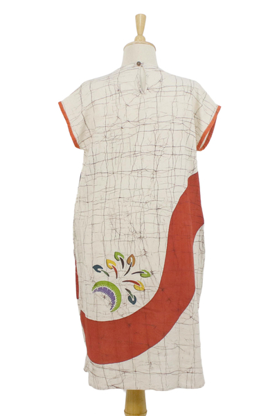 Vestido batik de algodón - Vestido de manga corta estilo batik tailandés 100% algodón en tonos tierra