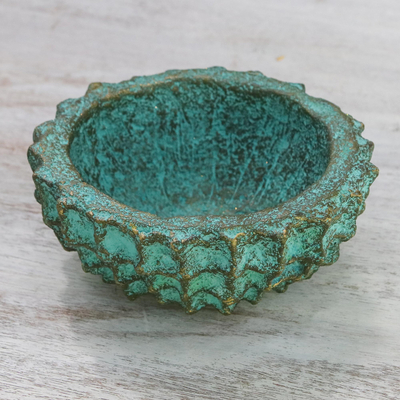 Recycled paper decorative bowl, 'Green Web' - Handcrafted Decorative Bowl in Green from Thailand