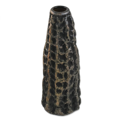 Recycled paper decorative vase, 'Dark Volcano' - Dark Recycled Paper Decorative Vase from Thailand