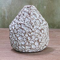 Recycled paper decorative vase, 'Coral Mountain' - Recycled Paper Decorative Vase in Beige from Thailand