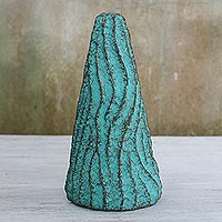 Recycled paper decorative vase, 'Spiral Mountain' - Recycled Paper Decorative Vase in Green from Thailand