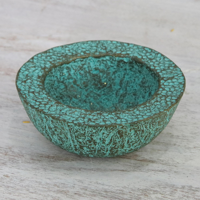 Recycled paper decorative bowl, 'Ocean Green' - Green Recycled Paper Decorative Bowl from Thailand