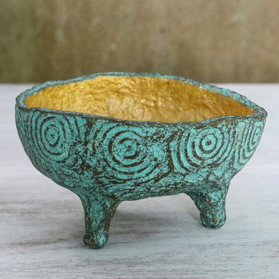 Coconut shell decorative bowl, 'Dreamy Offering' - Coconut Shell Decorative Bowl in Green from Thailand