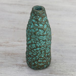 Recycled paper decorative vase, 'Textured Green' - Textured Recycled Paper Decorative Vase from Thailand