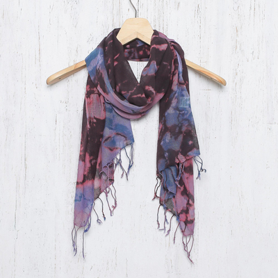 Tie-dyed cotton scarf, 'Artistic Colors' - Tie-Dyed Multicolored Cotton Wrap Scarf from Thailand