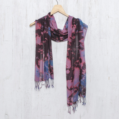 Tie-dyed cotton scarf, 'Artistic Colors' - Tie-Dyed Multicolored Cotton Wrap Scarf from Thailand