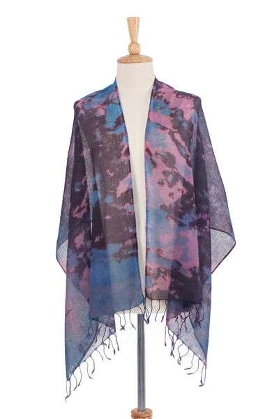 Schal aus gebatikter Baumwolle - Batik-Wickelschal aus mehrfarbiger Baumwolle aus Thailand