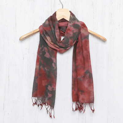 Tie-dyed cotton scarf, Heated Colors