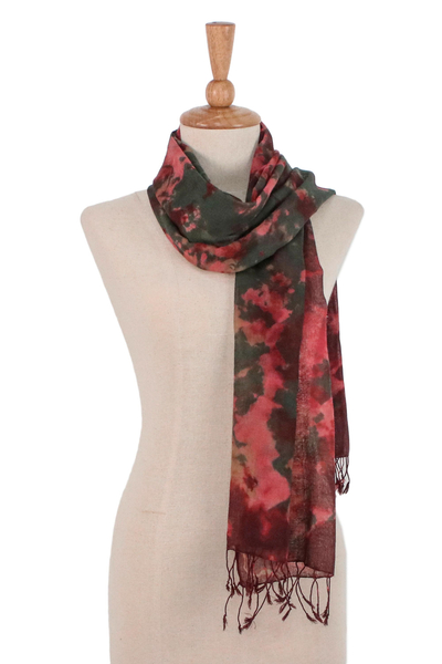 Tie-dyed cotton scarf, 'Heated Colors' - Tie-Dyed Cotton Wrap Scarf in Red from Thailand