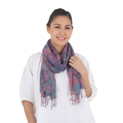 Tie-dyed cotton scarf, 'Fantastic Colors' - Tied-Dyed Cotton Wrap Scarf in Pink and Purple from Thailand