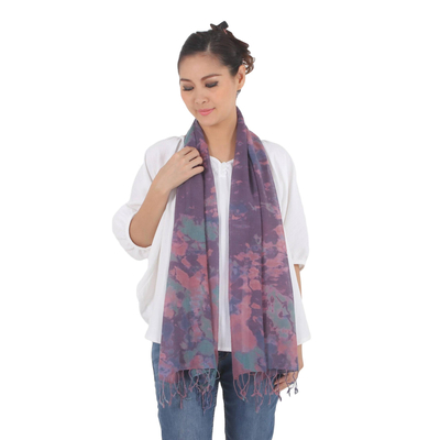 Tie-dyed cotton scarf, 'Fantastic Colors' - Tied-Dyed Cotton Wrap Scarf in Pink and Purple from Thailand