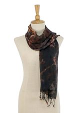 Tie-dyed cotton scarf, 'Subtle Colors' - Tie-Dyed Fringed Cotton Wrap Scarf in Brown from Thailand