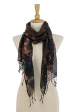 Tie-dyed cotton scarf, 'Subtle Colors' - Tie-Dyed Fringed Cotton Wrap Scarf in Brown from Thailand