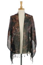 Tie-dyed cotton scarf, 'Subtle Colors' - Tie-Dyed Fringed Cotton Wrap Scarf in Brown from Thailand