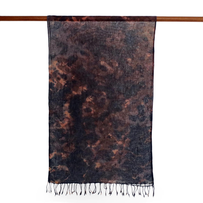 Tie-dyed cotton scarf, 'Subtle Colors' - Tie-Dyed Fringed Cotton Wrap Scarf in Brown from Thailand
