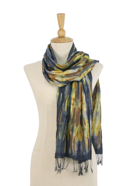 Tie-dyed silk scarf, 'Lovely Magic' - Handwoven Tie-Dyed Multicolored Silk Scarf from Thailand