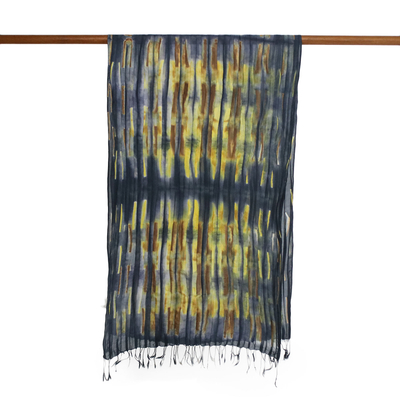 Tie-dyed silk scarf, 'Lovely Magic' - Handwoven Tie-Dyed Multicolored Silk Scarf from Thailand