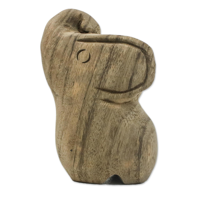 Wood statuette, 'Khan Kluay' - Handmade Raintree Wood Elephant Statuette from Thailand