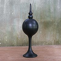 Wood decorative jar, 'Midnight Spire' - Hand Crafted Black Decorative Jar from Thailand