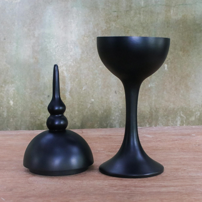 Dekoratives Glas aus Holz - Handgefertigtes schwarzes Dekoglas aus Thailand