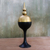 Wood decorative jar, 'Shimmering Spire' - Handmade Black and Gold Decorative Jar from Thailand