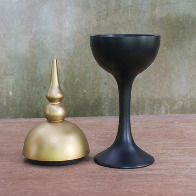 Dekoratives Glas aus Holz - Handgefertigtes dekoratives Glas in Schwarz und Gold aus Thailand