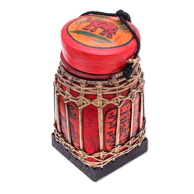 Ceramic decorative jar, 'Lanna Antique in Red' - Handmade Ceramic Red Decorative Jar from Thailand
