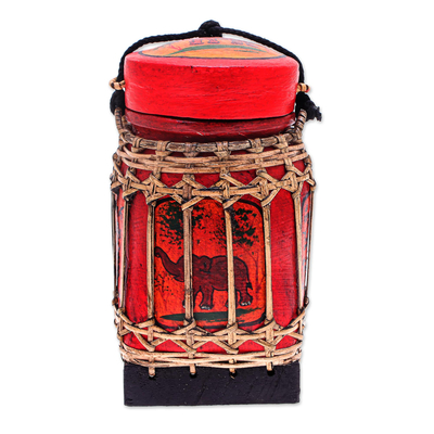 Ceramic decorative jar, 'Lanna Antique in Red' - Handmade Ceramic Red Decorative Jar from Thailand