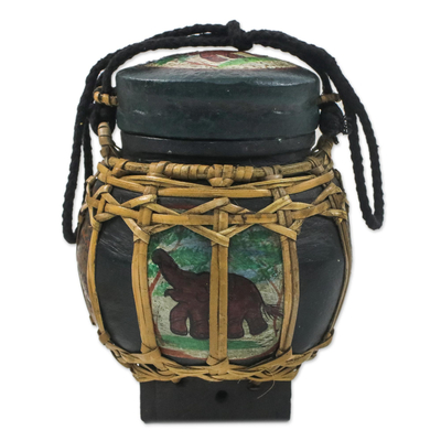 Handmade Green Elephant Decorative Jar from Thailand