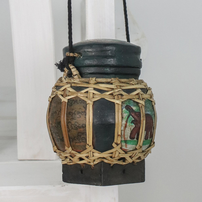 Ceramic decorative jar, 'Lanna Elephant' - Handmade Green Elephant Decorative Jar from Thailand