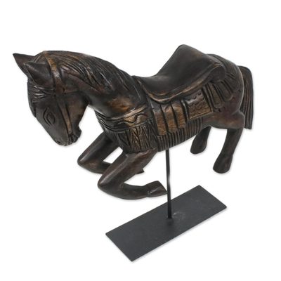 Handmade Wood Horse Statuette from Thailand