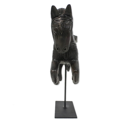 Wood statuette, 'Riding Horse' - Handmade Wood Horse Statuette from Thailand