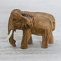 Wood statuette, 'Peaceful Elephant' - Handmade Raintree Wood Elephant Statuette from Thailand