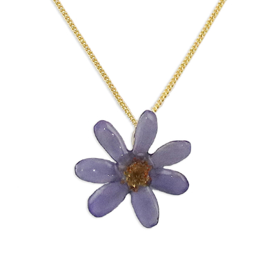 22k Gold Plated Blue Zinnia Flower Pendant from Thailand
