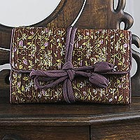 Rayon and silk blend jewelry roll, 'Fashion Garden' - Rayon and Silk Blend Jewelry Roll in Brown from Thailand