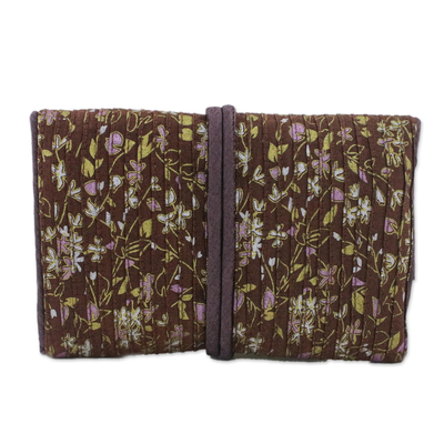Rayon and silk blend jewelry roll, 'Fashion Garden' - Rayon and Silk Blend Jewelry Roll in Brown from Thailand