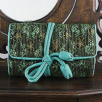 Rayon and silk blend jewelry roll, 'Floral Fashionista' - Rayon and Silk Blend Jewelry Roll in Green from Thailand