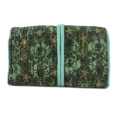 Rayon and silk blend jewelry roll, 'Floral Fashionista' - Rayon and Silk Blend Jewelry Roll in Green from Thailand