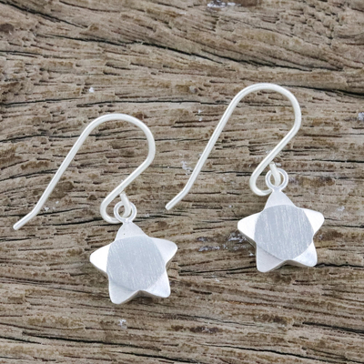 Sterling silver dangle earrings, 'Charming Star' - Handmade 925 Sterling Silver Star Dangle Earrings Thailand
