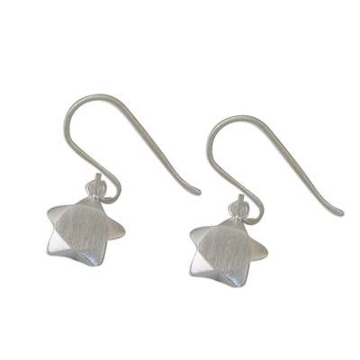 Sterling silver dangle earrings, 'Charming Star' - Handmade 925 Sterling Silver Star Dangle Earrings Thailand