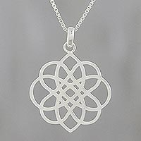 Sterling silver pendant necklace, 'Fortuitous Flower'