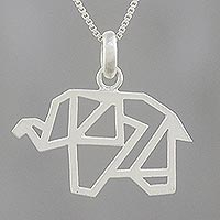 Sterling silver pendant necklace, 'Blessed Elephant' - Handmade 925 Sterling Silver Abstract Elephant Necklace