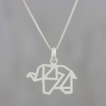 Sterling silver pendant necklace, 'Blessed Elephant' - Handmade 925 Sterling Silver Abstract Elephant Necklace