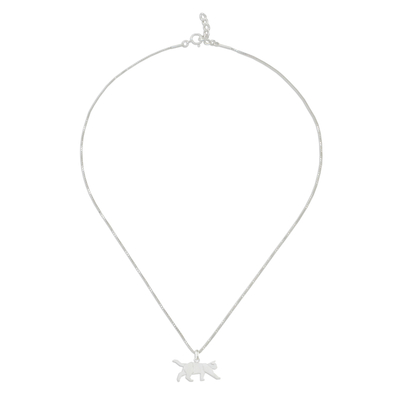 Halskette mit Anhänger aus Sterlingsilber - Handgefertigte Halskette mit streunendem Katzenanhänger aus 925er Sterlingsilber