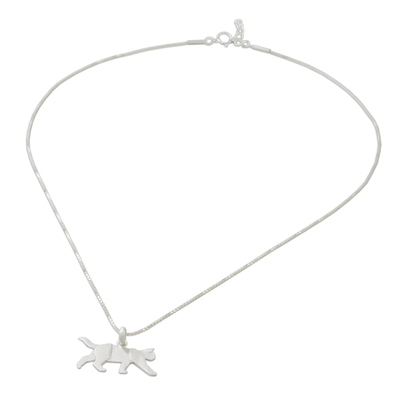 Halskette mit Anhänger aus Sterlingsilber - Handgefertigte Halskette mit streunendem Katzenanhänger aus 925er Sterlingsilber