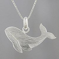 Sterling silver pendant necklace, 'Ocean Whale' - Handmade 925 Sterling Silver Whale Pendant Necklace